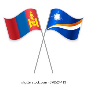 Mongolian and Marshallese crossed flags. Mongolia combined with Marshall Islands isolated on white. Language learning, international business or travel concept.