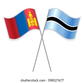 Mongolian and Motswana crossed flags. Mongolia combined with Botswana isolated on white. Language learning, international business or travel concept.