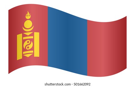 Mongolian national official flag. Patriotic symbol, banner, element, background. Correct colors. Flag of Mongolia waving on white background, vector illustration