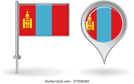 Mongolian pin icon and map pointer flag. Vector illustration.