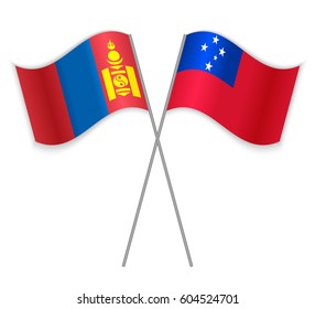 Mongolian and Samoan crossed flags. Mongolia combined with Samoa isolated on white. Language learning, international business or travel concept.