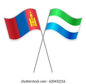 Mongolian and Sierra Leonean crossed flags. Mongolia combined with Sierra Leone isolated on white. Language learning, international business or travel concept.