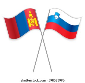 Mongolian and Slovenian crossed flags. Mongolia combined with Slovenia isolated on white. Language learning, international business or travel concept.