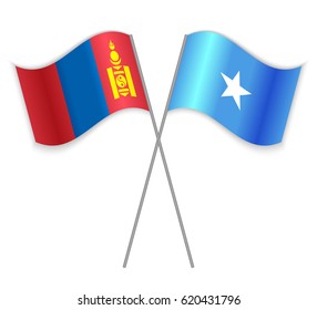 Mongolian and Somali crossed flags. Mongolia combined with Somalia isolated on white. Language learning, international business or travel concept.
