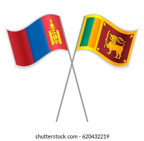 Mongolian and Sri Lankan crossed flags. Mongolia combined with Sri Lanka isolated on white. Language learning, international business or travel concept.