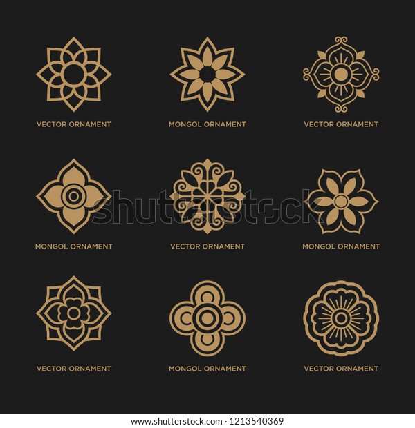 モンゴルの伝統芸術柄 東洋の花の形 アイコン 記号 ロゴデザイン ベクター画像形式のシンボルのセット ベクターイラスト のベクター画像素材 ロイヤリティ フリー