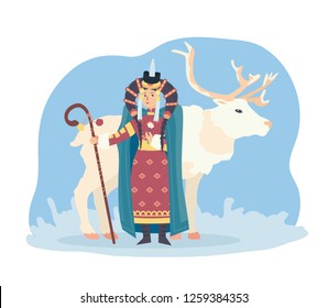 Mongolian traditional holiday clothing and deer