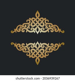 Mongolian traditional ornament, gold emblem, vector illustration