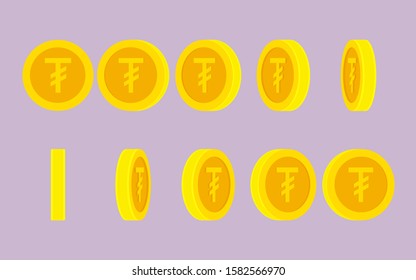Mongolian Tugrik coin rotating. Vector sprite sheet isolated on plain background. Can be used for GIF animation 