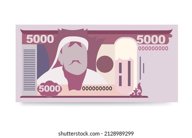 Ilustración del vector tugrik mongol. Moneda de Mongolia: conjunto de billetes. Dinero en papel 5000 MNT. Estilo plano. Aislado sobre fondo blanco.