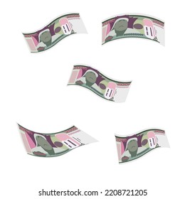 Mongolian Tugrik Vector Illustration. Mongolia money set bundle banknotes. Falling, flying money 20000 MNT. Flat style. Isolated on white background. Simple minimal design.