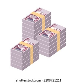 Mongolian Tugrik Vector Illustration. Mongolia money set bundle banknotes. Paper money 5000 MNT. Flat style. Isolated on white background. Simple minimal design.