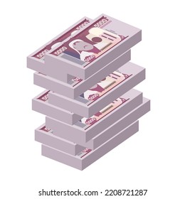 Mongolian Tugrik Vector Illustration. Mongolia money set bundle banknotes. Paper money 5000 MNT. Flat style. Isolated on white background. Simple minimal design.