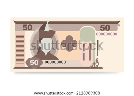 Mongolian Tugrik Vector Illustration. Mongolia money set bundle banknotes. Paper money 50 MNT. Flat style. Isolated on white background.