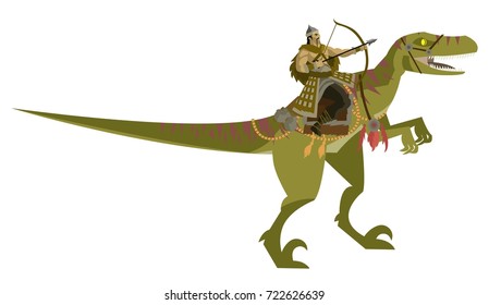 mongolian warrior riding a dinosaur
