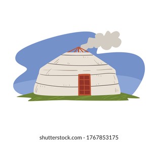 Mongolian Yurt, Nomadic Dwelling of Asian People Vector Illustration