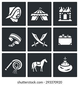 Mongol-Tatar yoke icons set. Vector Illustration.
Isolated Flat Icons collection on a black background for design
