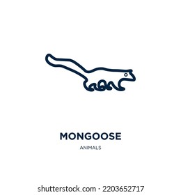 icono de la mongosta de la colección de animales. Mongoose lineal delgado, pequeño, icono de contorno de piel aislado en fondo blanco. Signo de mongosta vectorial de línea, símbolo para web y móvil