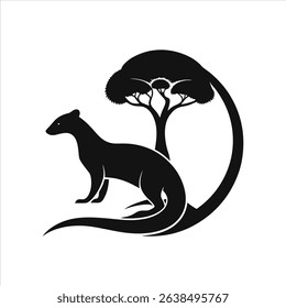 Mongoose and Tree Silhouette Logo Vector Illustration