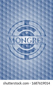 Mongrel-blaues Emblem oder Abzeichen mit abstraktem geometrischem polygonalen Muster-Hintergrund. Vektorillustration Illustration. Detaillierte Angaben.