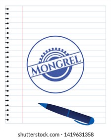 Mongrel drawn with pen. Blue ink. Vector Illustration. Detailed.