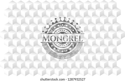 Mongrel realistic grey emblem with geometric cube white background