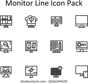 Monitor - 12 Minimal Icons in Line