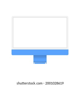 Monitor 24 new. Realistic blue monitor  for computer. Personal computer monitor mockup on the white background. Vector esp 10.