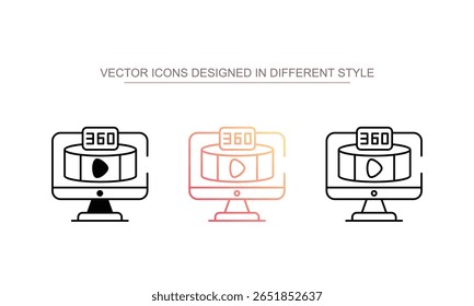 Monitor design de ícone de 360 graus com ilustração de stock de fundo branco