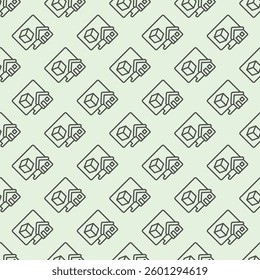 Monitor with 3D square and house line seamless pattern, architect studio theme. Vector graphics. Display with 3D building program sign with background, repeat line icon