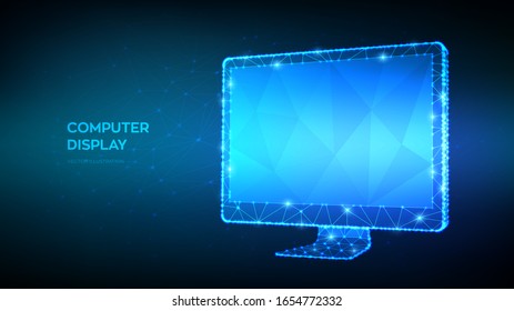Monitor. Abstract computer monitor with blank empty screen. Low poly geometric shapes. Internet or digital or devices and computer symbol. 3D polygonal vector illustration.