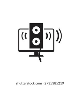 Monitor with active audio speaker silhouette icon