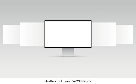 Monitor with additional screens, Mockup of a computer monitor with blank web pages.