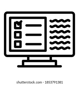 Icono de agitación de monitor. Icono de vector de agitación del monitor de esquema para diseño web aislado en fondo blanco
