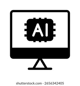 Monitor AI Solid Icon. Editable Stroke Icons. Can be used for web, mobile apps, and software.