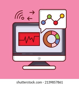 monitor analytic Vector illustration on a transparent background.Premium quality symmbols. vector line flat  icon for concept and graphic design.