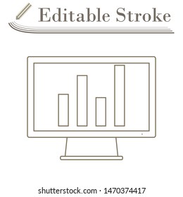 Monitor With Analytics Diagram Icon. Editable Stroke Simple Design. Vector Illustration.
