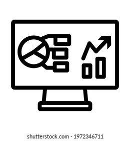 Ícone Monitorar Com Diagrama Analítico. Design de Contorno em Negrito Editável. Ilustração de vetor.