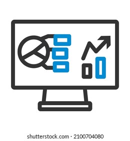 Monitor With Analytics Diagram Icon. Editable Bold Outline With Color Fill Design. Vector Illustration.