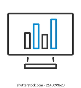 Monitor With Analytics Diagram Icon. Editable Bold Outline With Color Fill Design. Vector Illustration.