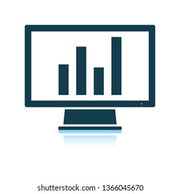 Monitor with analytics diagram icon. Shadow reflection design. Vector illustration.