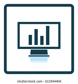 Monitor with analytics diagram icon. Shadow reflection design. Vector illustration.