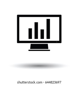 Monitor with analytics diagram icon. White background with shadow design. Vector illustration.