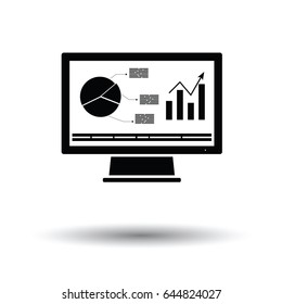 Monitor with analytics diagram icon. White background with shadow design. Vector illustration.