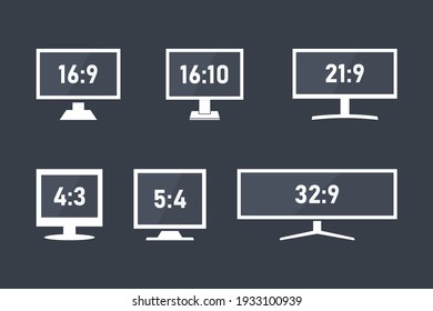 Monitor aspect ratio size, computer or tv display aspect ratio symbols set