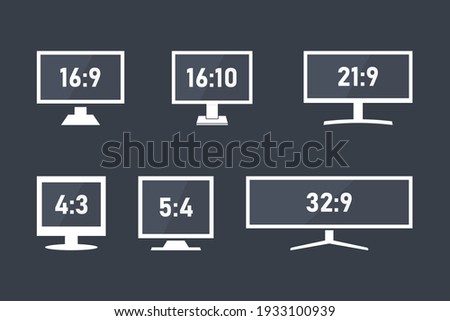 Monitor aspect ratio size, computer or tv display aspect ratio symbols set