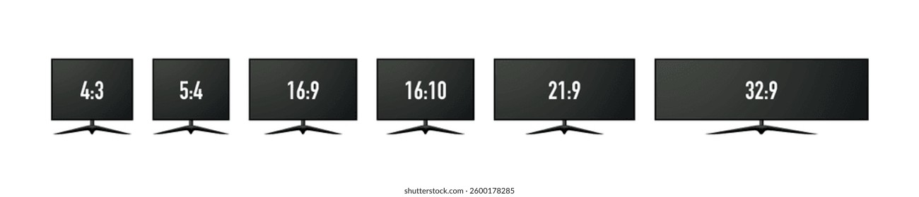 Monitor aspect ratios, screen size comparison, 4:3, 5:4, 16:9, 16:10, 21:9, 32:9, widescreen, ultrawide, display.