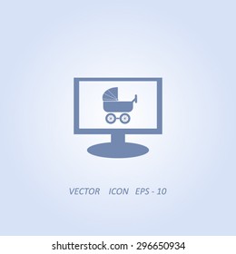 Monitor with baby carriage, vector icon