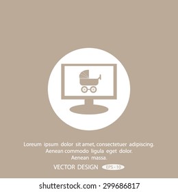 Monitor with baby carriage, vector icon