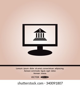 Monitor with bank vector icon